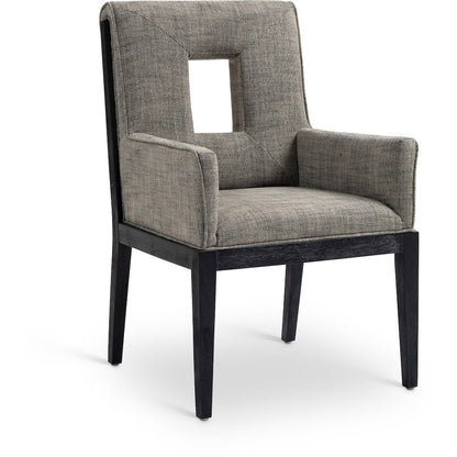 Gwendolyn Grey Linen Textured Fabric Dining Arm Chair