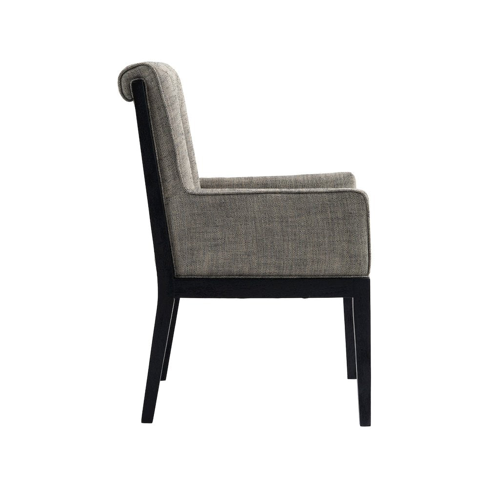 Gwendolyn Grey Linen Textured Fabric Dining Arm Chair