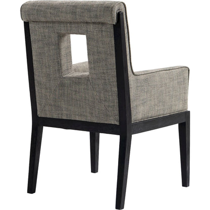 Gwendolyn Grey Linen Textured Fabric Dining Arm Chair