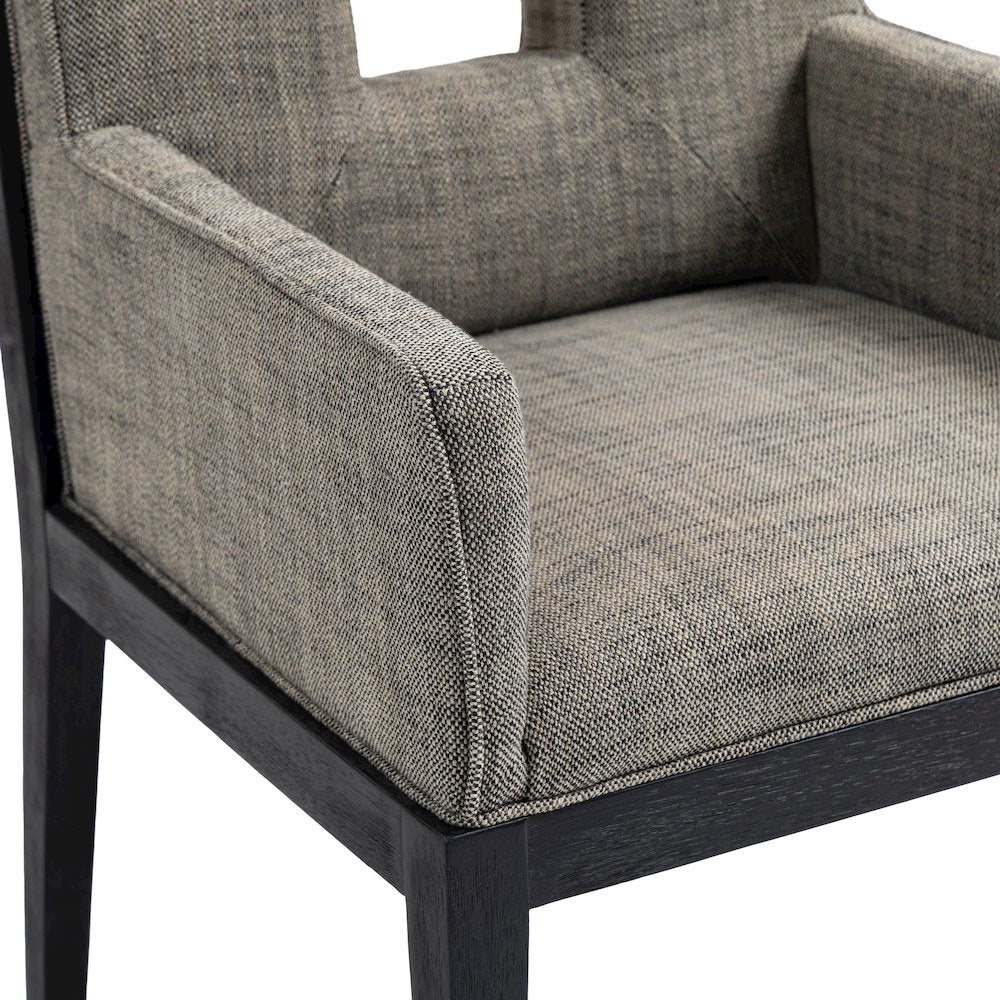 Gwendolyn Grey Linen Textured Fabric Dining Arm Chair