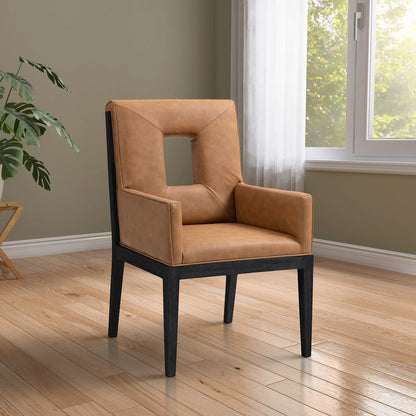 Gwendolyn Cognac Vegan Leather Dining Arm Chair