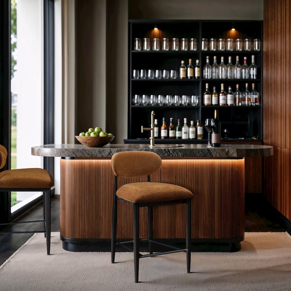 Riccio Cognac Performance Fabric Upholstered Stool