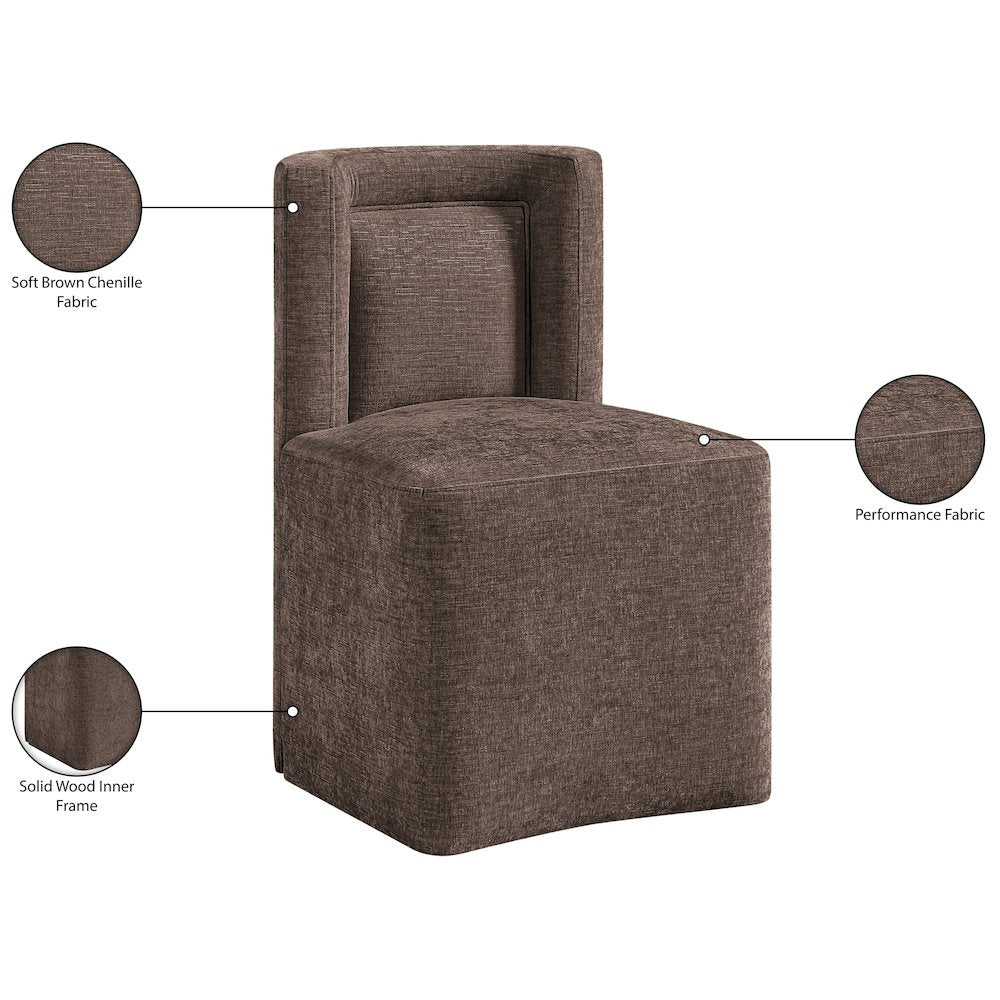 Duvina Brown Chenille Performance Fabric Upholstered Dining Chair