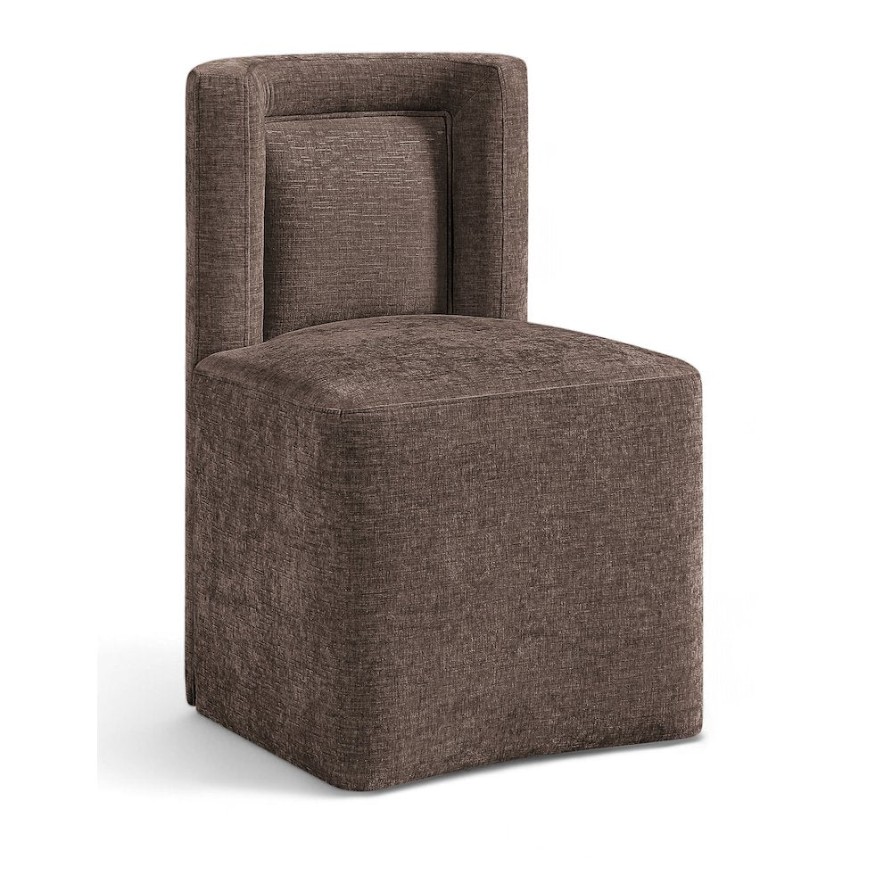 Duvina Brown Chenille Performance Fabric Upholstered Dining Chair