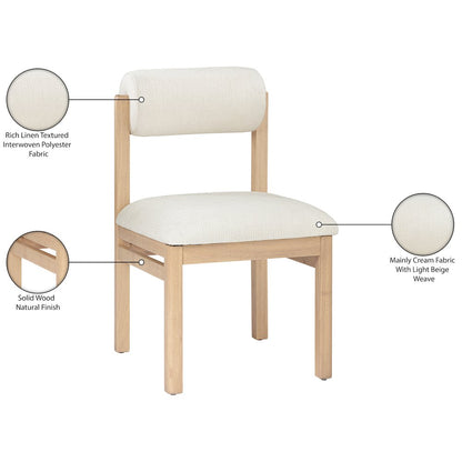 Roundhill Cream Linen Textured Fabric Upholstered Dining Chair, Set of 2