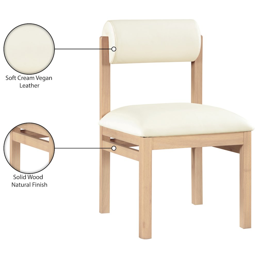 Roundhill Cream Vegan Leather Upholstered Dining Chair, Set of 2