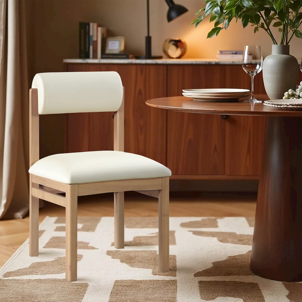 Roundhill Cream Vegan Leather Upholstered Dining Chair, Set of 2