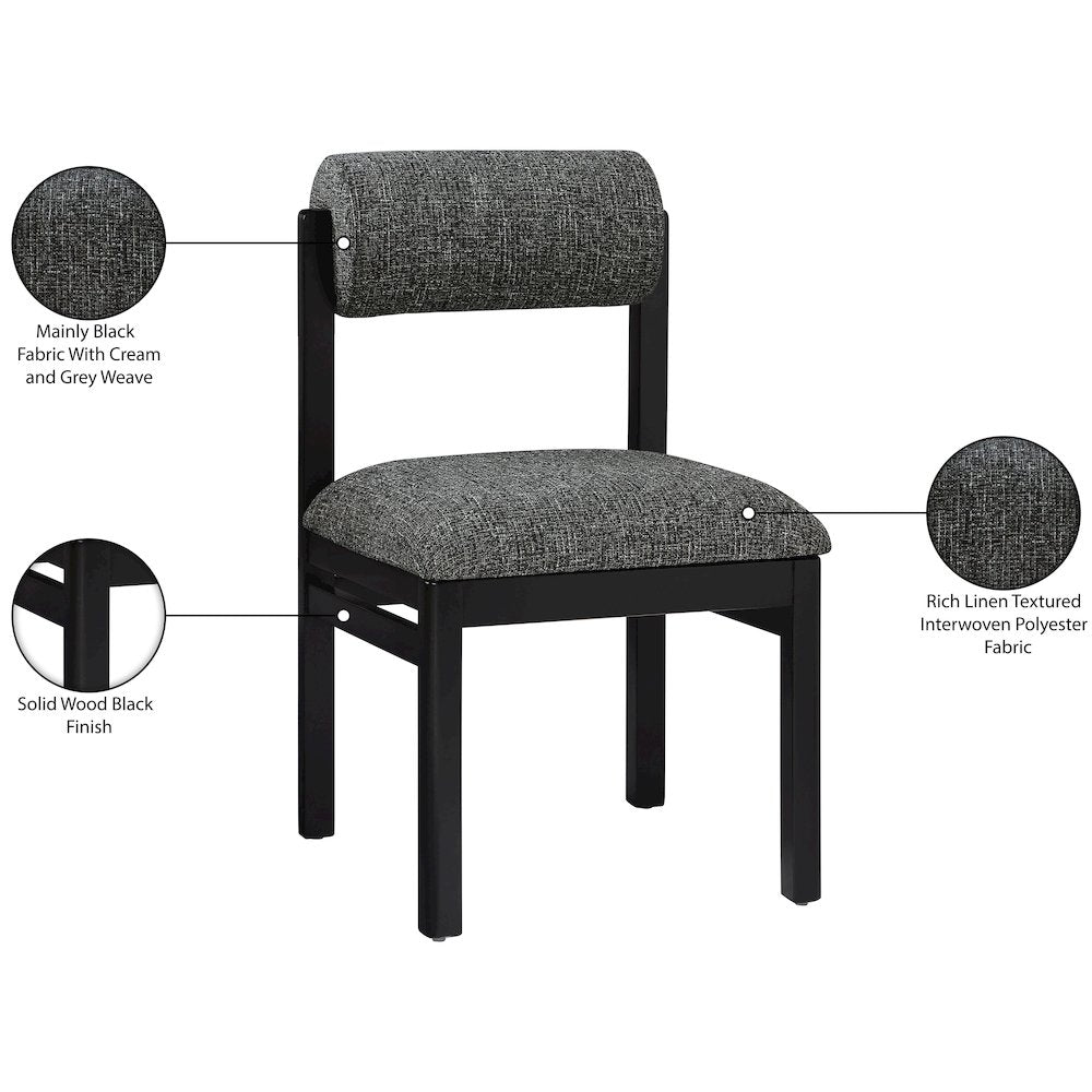 Roundhill Black Linen Textured Fabric Upholstered Dining Chair, Set of 2
