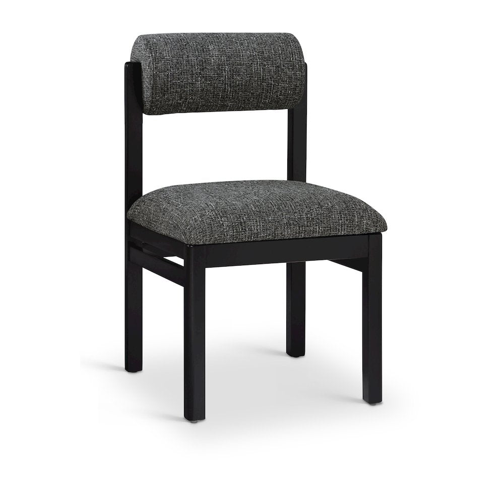 Roundhill Black Linen Textured Fabric Upholstered Dining Chair, Set of 2