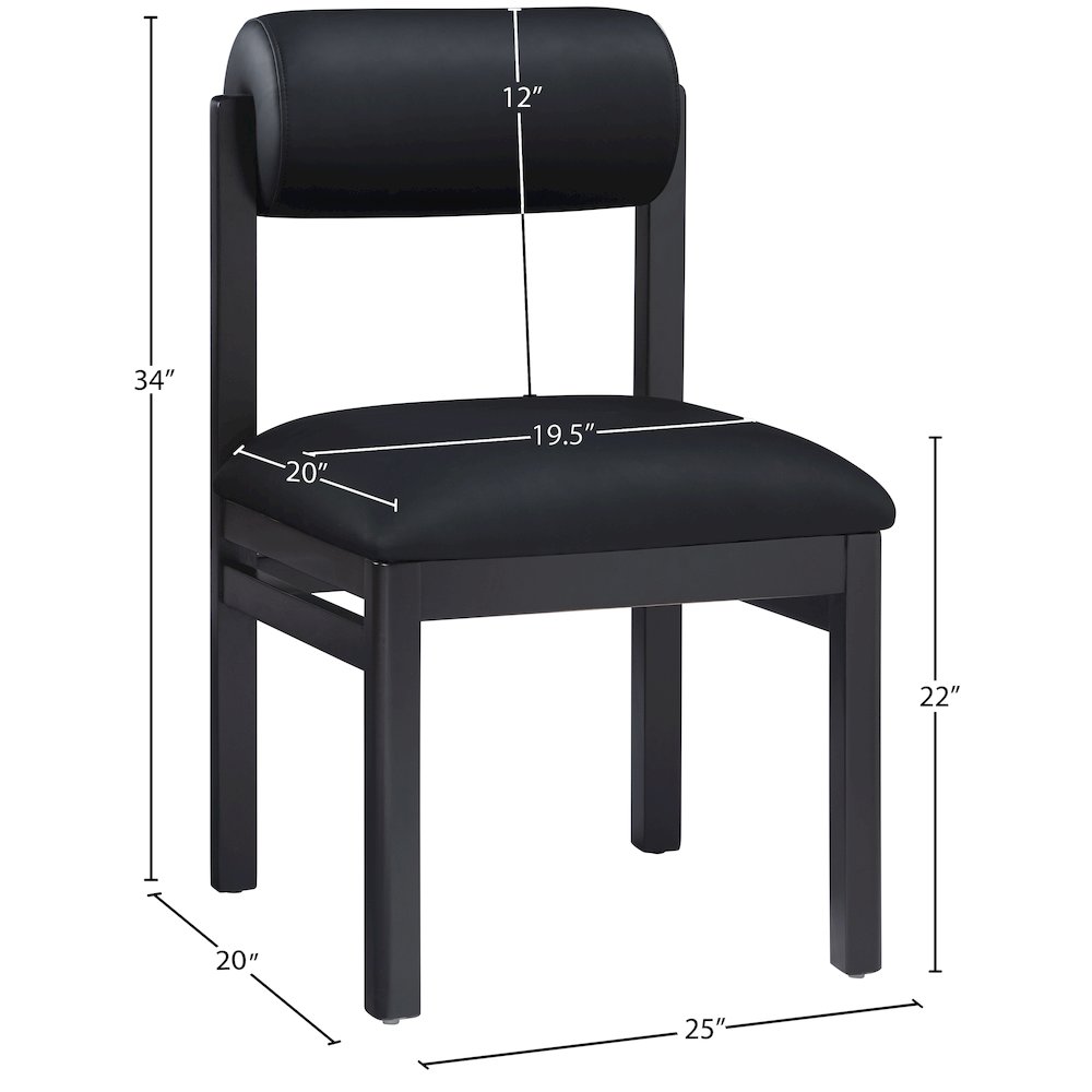 Roundhill Black Vegan Leather Upholstered Dining Chair, Set of 2