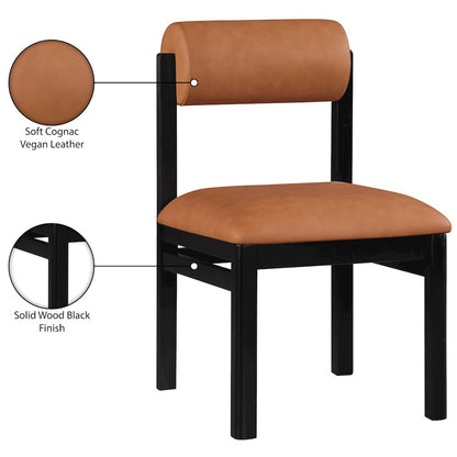 Roundhill Cognac Vegan Leather Upholstered Dining Chair, Set of 2