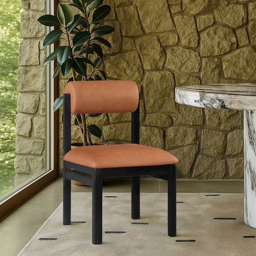 Roundhill Cognac Vegan Leather Upholstered Dining Chair, Set of 2