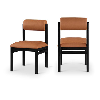 Roundhill Cognac Vegan Leather Upholstered Dining Chair, Set of 2