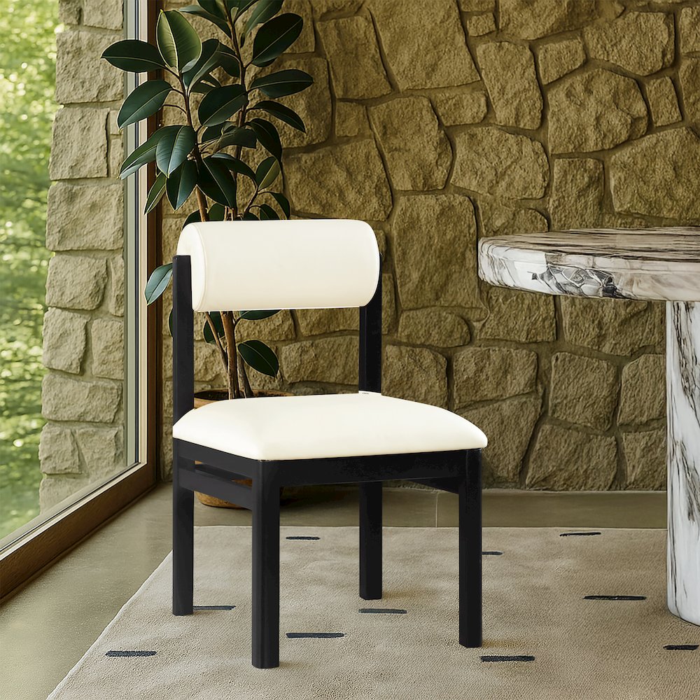 Roundhill Cream Vegan Leather Upholstered Dining Chair, Set of 2