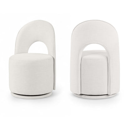 Cream Linen Textured Performance Fabric Upholstered Dining Chair, Set of 2