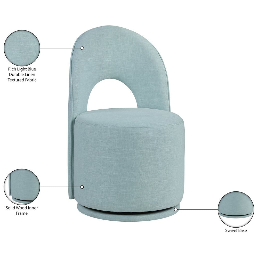 Light Blue Linen Textured Performance Fabric Upholstered Dining Chair, Set of 2