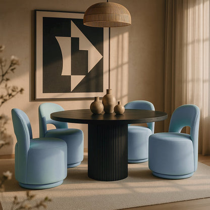 Light Blue Linen Textured Performance Fabric Upholstered Dining Chair, Set of 2