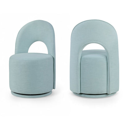 Light Blue Linen Textured Performance Fabric Upholstered Dining Chair, Set of 2