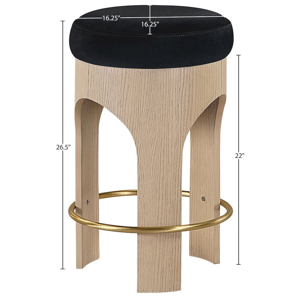 Bocceli Black Velvet Upholstered Counter Stool