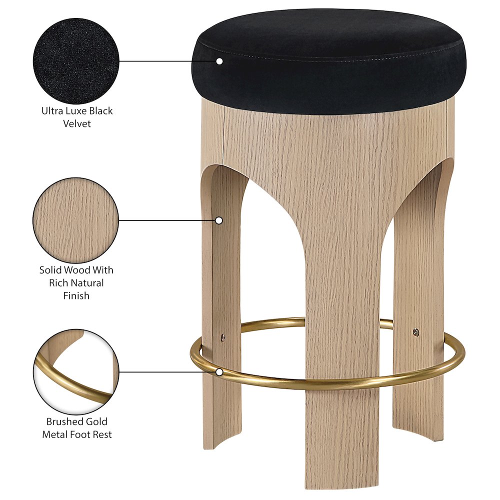 Bocceli Black Velvet Upholstered Counter Stool