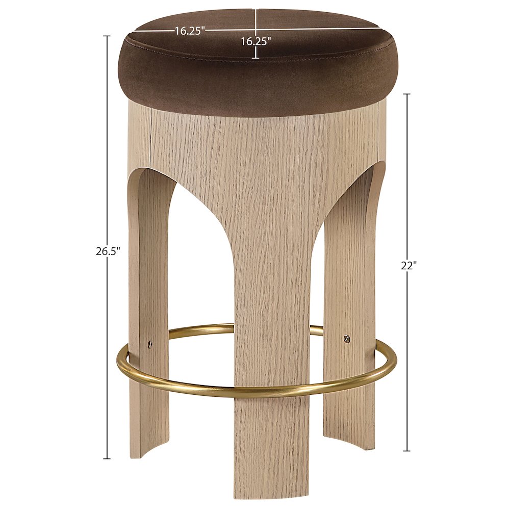 Bocceli Brown Velvet Upholstered Counter Stool
