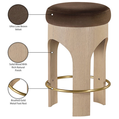 Bocceli Brown Velvet Upholstered Counter Stool