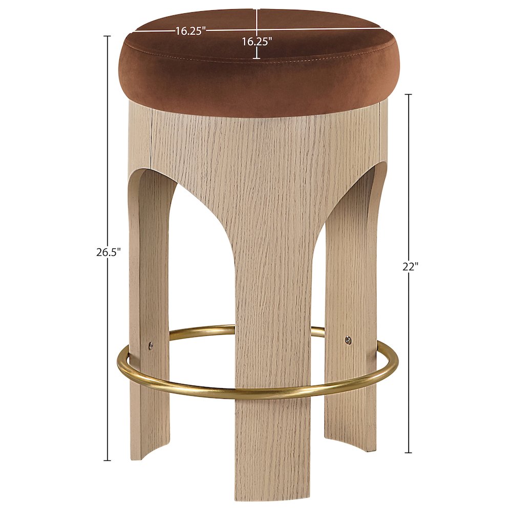 Bocceli Cognac Velvet Upholstered Counter Stool