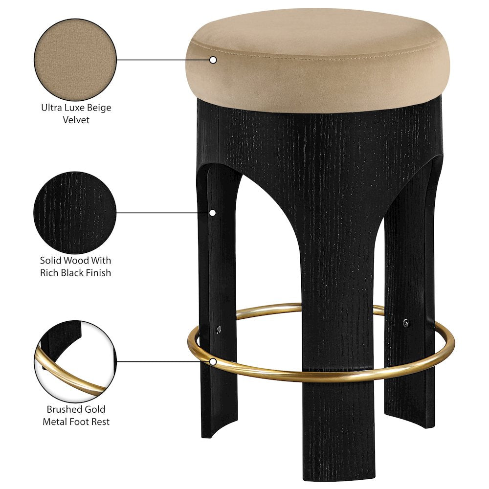 Bocceli Beige Velvet Upholstered Counter Stool