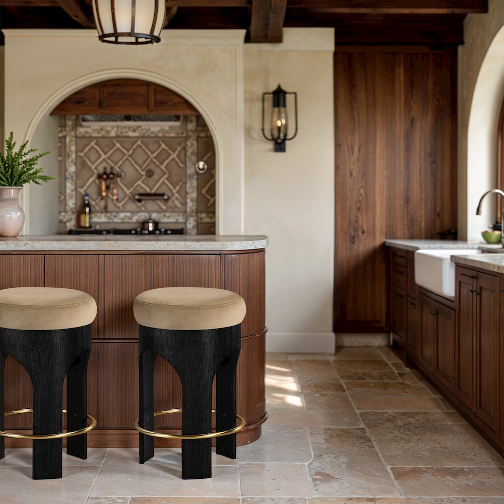 Bocceli Beige Velvet Upholstered Counter Stool