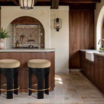 Bocceli Beige Velvet Upholstered Counter Stool