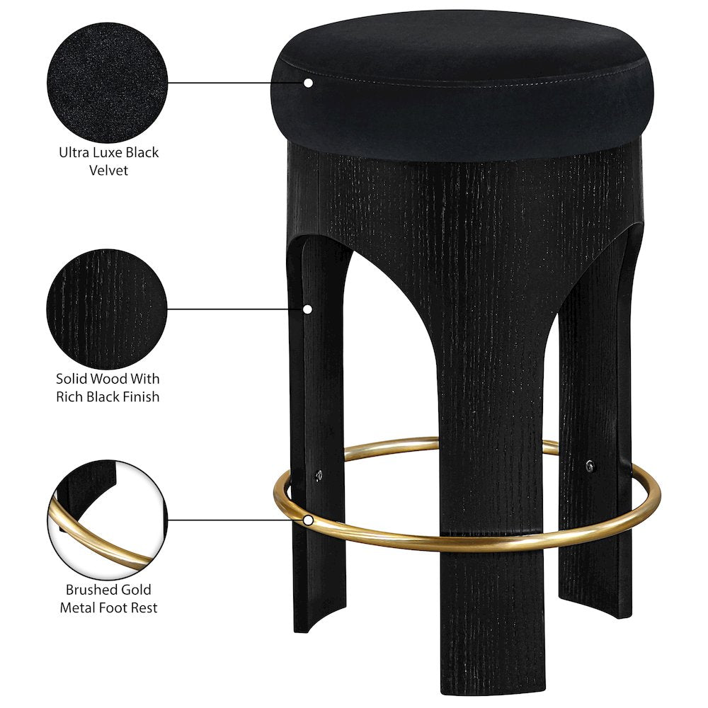Bocceli Black Velvet Upholstered Counter Stool