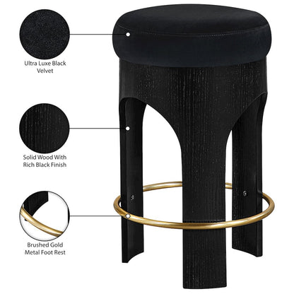 Bocceli Black Velvet Upholstered Counter Stool