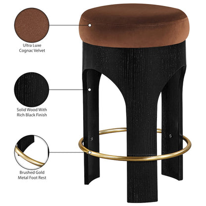 Bocceli Cognac Velvet Upholstered Counter Stool
