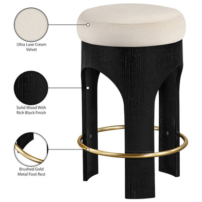 Bocceli Cream Velvet Upholstered Counter Stool