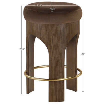 Bocceli Brown Velvet Upholstered Counter Stool