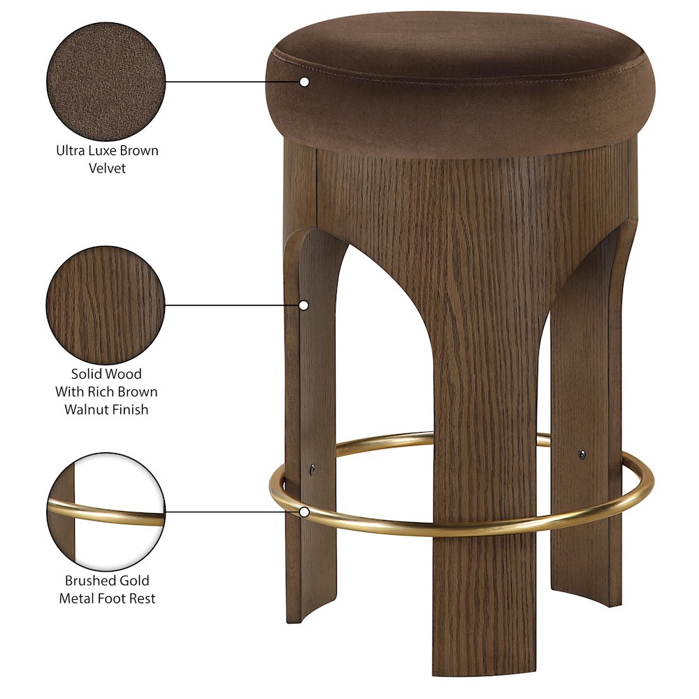 Bocceli Brown Velvet Upholstered Counter Stool