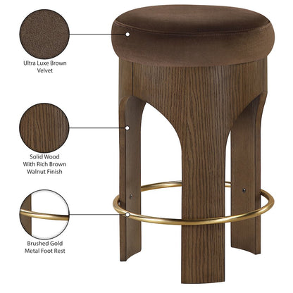 Bocceli Brown Velvet Upholstered Counter Stool