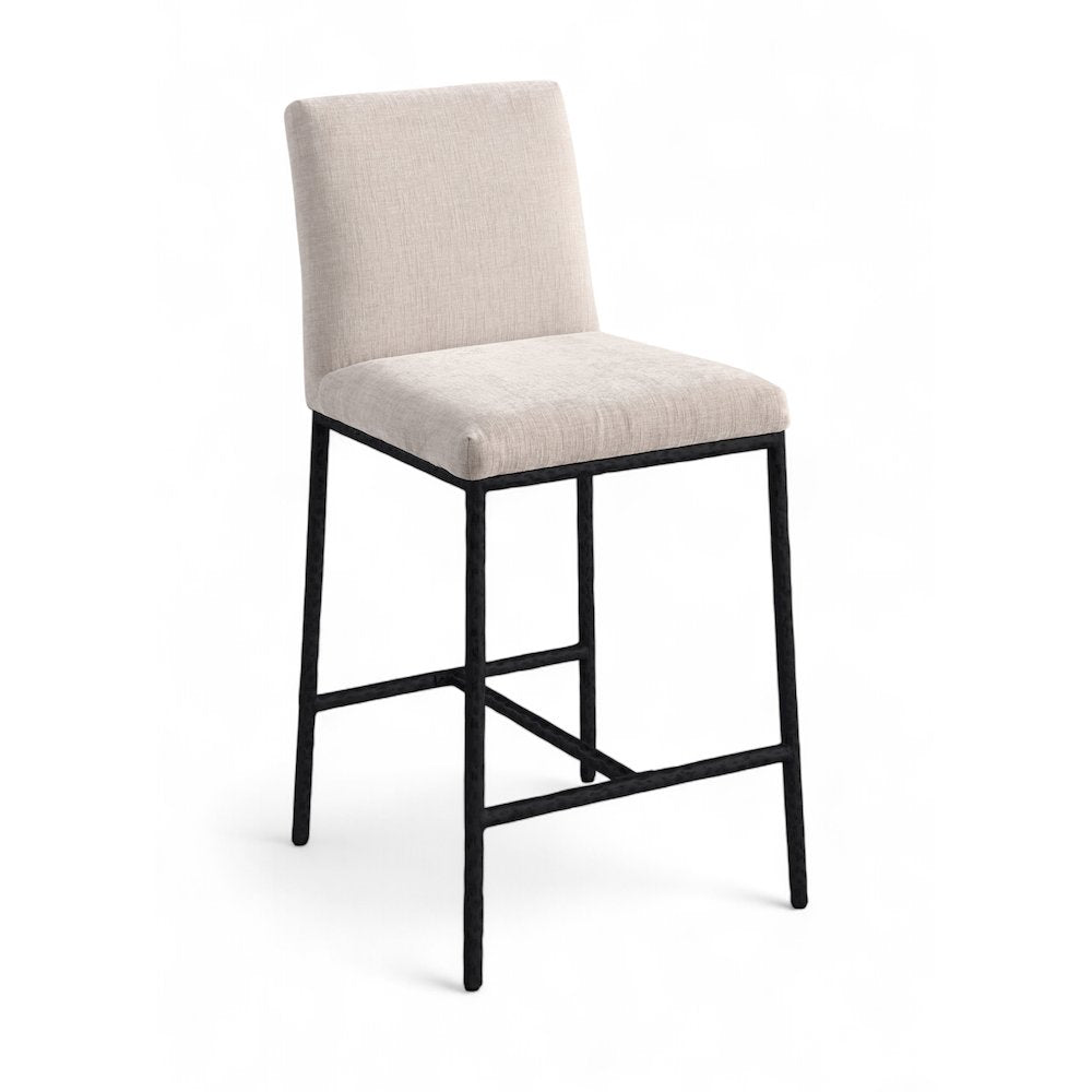 Reeves Beige Chenille Fabric Upholstered Counter Stool, Set of 2