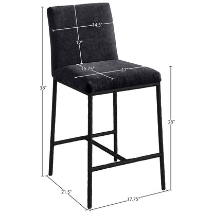 Reeves Black Chenille Fabric Upholstered Counter Stool, Set of 2