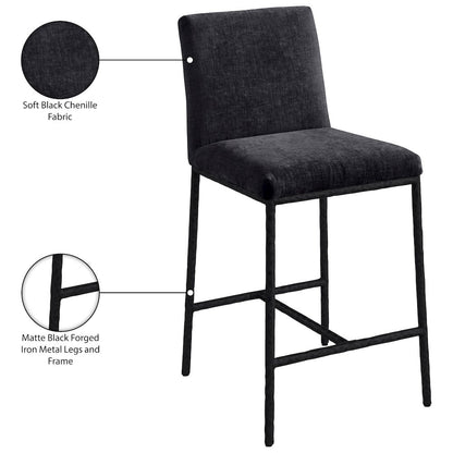 Reeves Black Chenille Fabric Upholstered Counter Stool, Set of 2