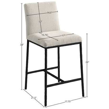 Reeves Cream Chenille Fabric Upholstered Counter Stool, Set of 2