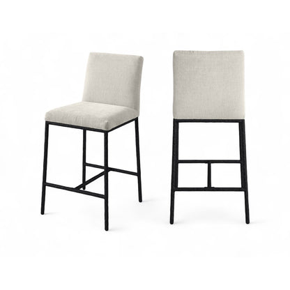 Reeves Cream Chenille Fabric Upholstered Counter Stool, Set of 2