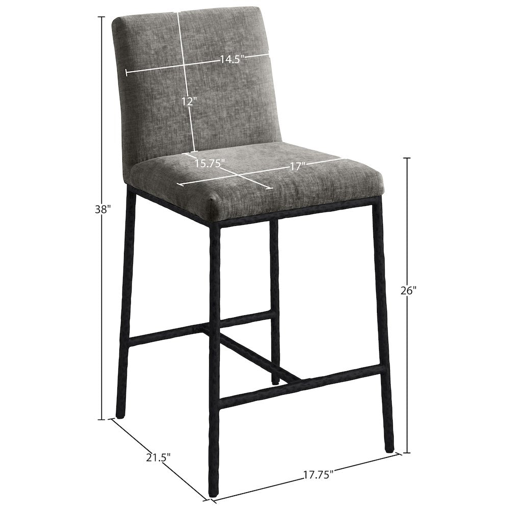 Reeves Grey Chenille Fabric Upholstered Counter Stool, Set of 2