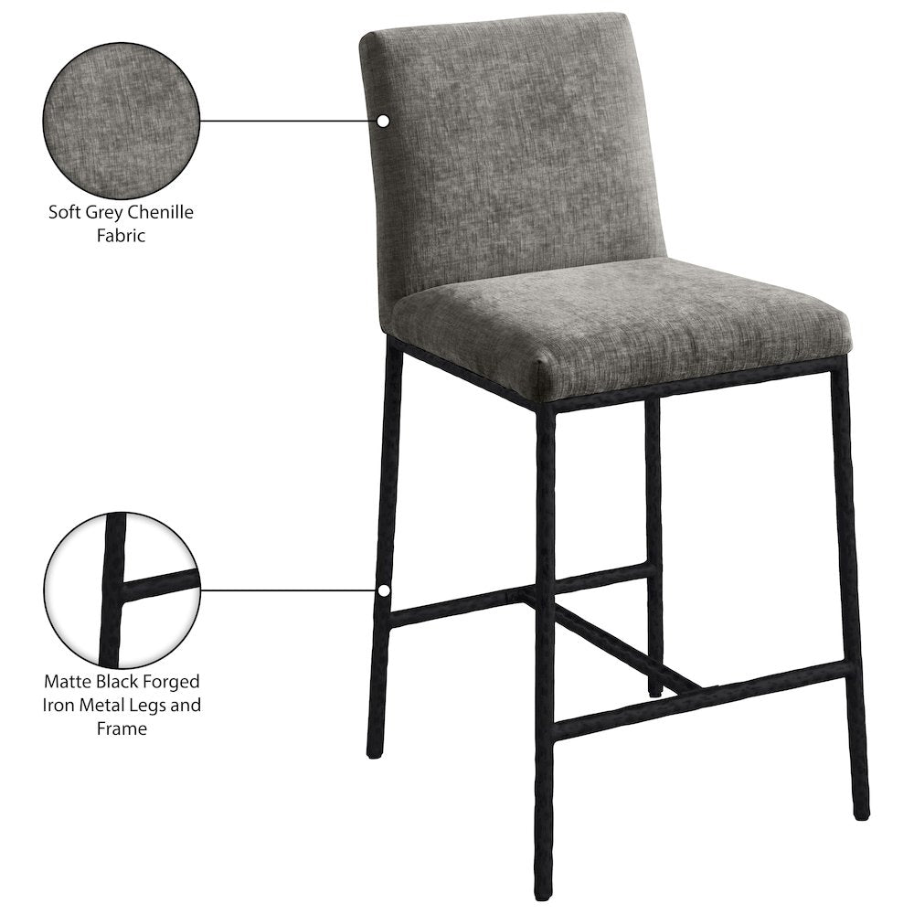Reeves Grey Chenille Fabric Upholstered Counter Stool, Set of 2