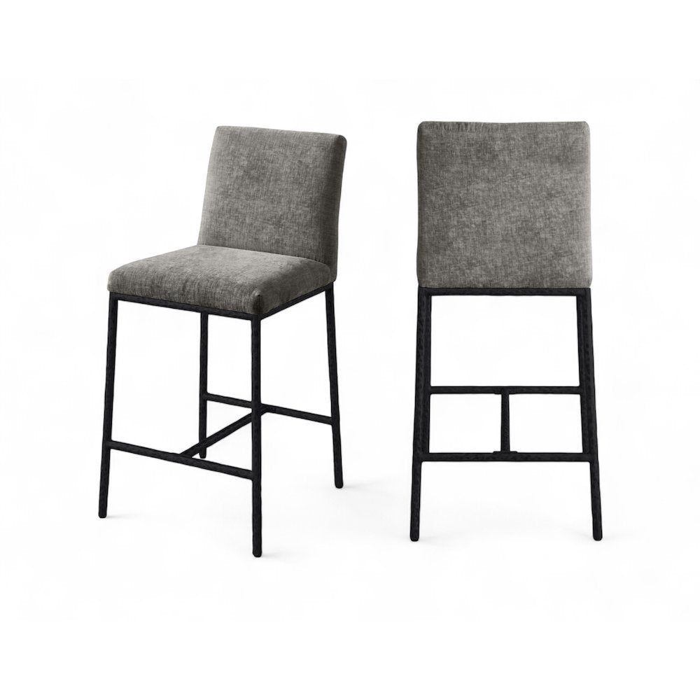 Reeves Grey Chenille Fabric Upholstered Counter Stool, Set of 2