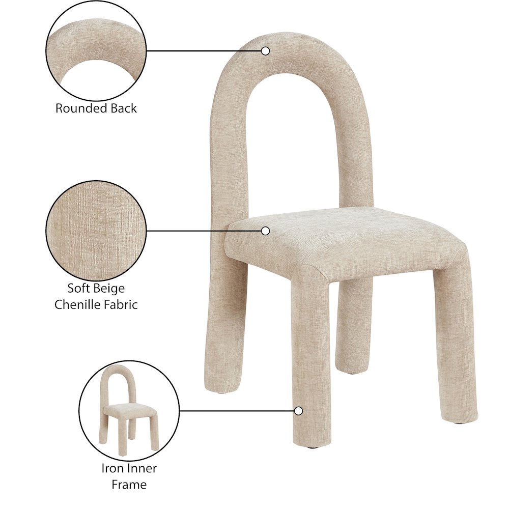 Amari Beige Chenille Fabric Dining Chair, Set of 2