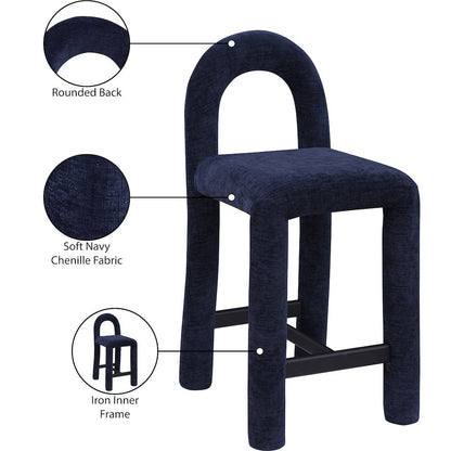 Amari Navy Chenille Fabric Stool