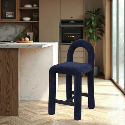 Amari Navy Chenille Fabric Stool