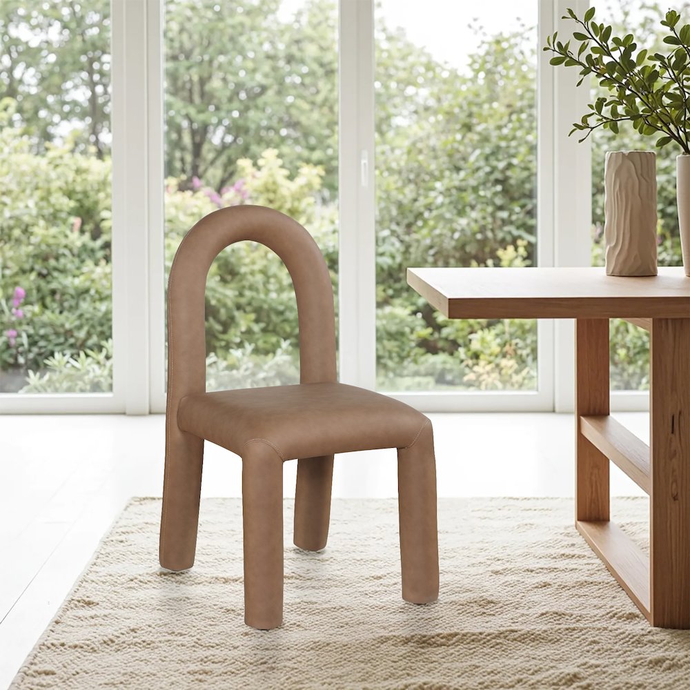 Amari Brown Vegan Leather Dining Chair, Set of 2
