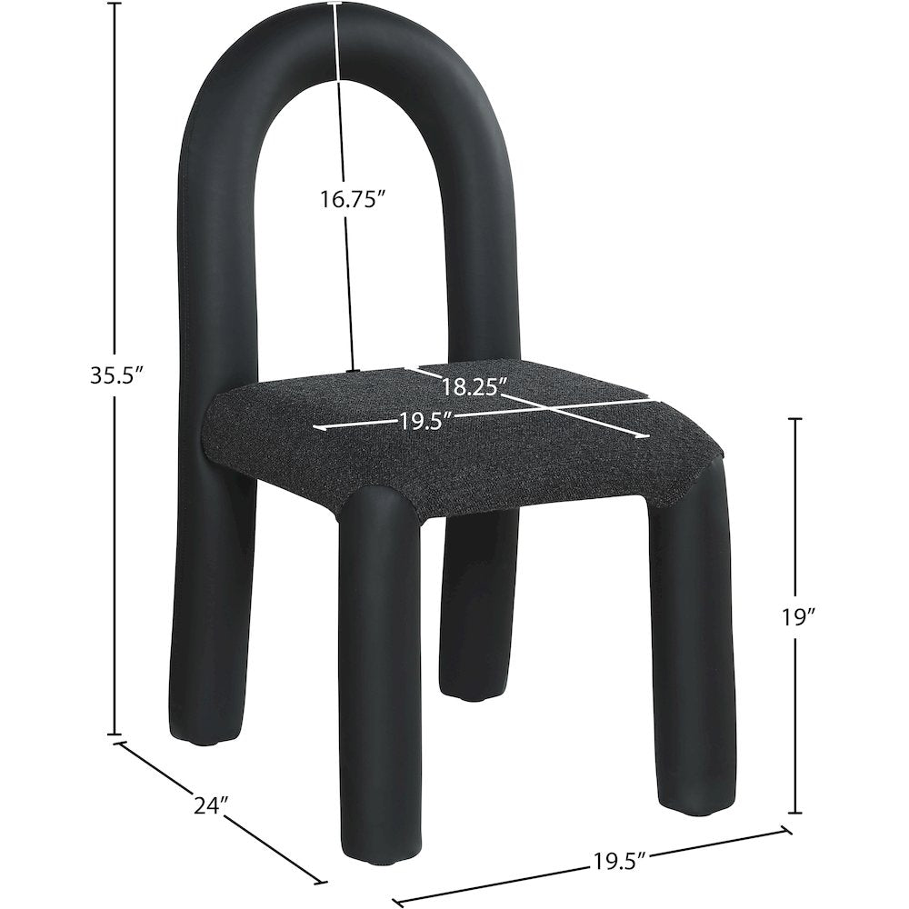 Amari Black Vegan Leather and Boucle Fabric Dining Chair, Set of 2